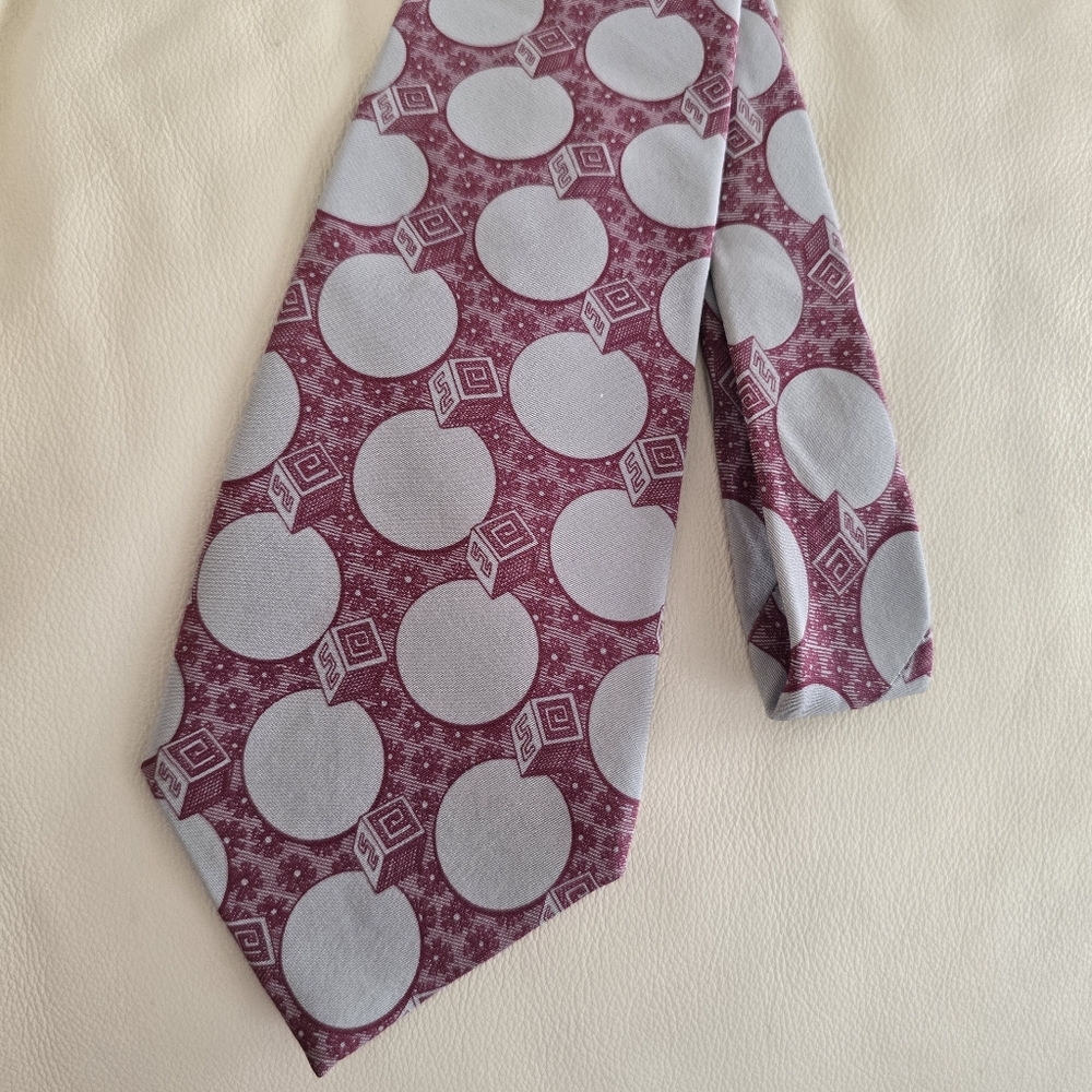 Guy Laroche Red and Gray Geometric Silk Necktie Tie